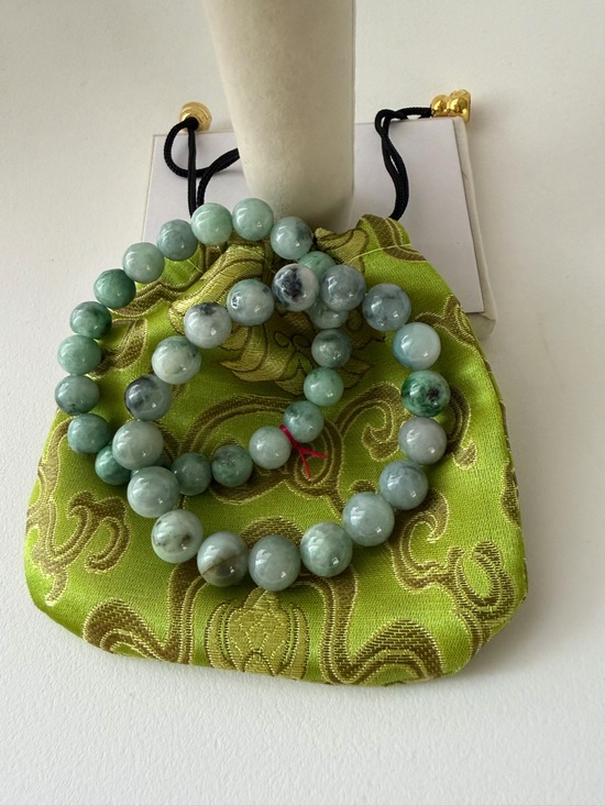 Authentic 2 Pieces Icy Floating Green Jade Beaded Bracelets - Picture 10 of 12